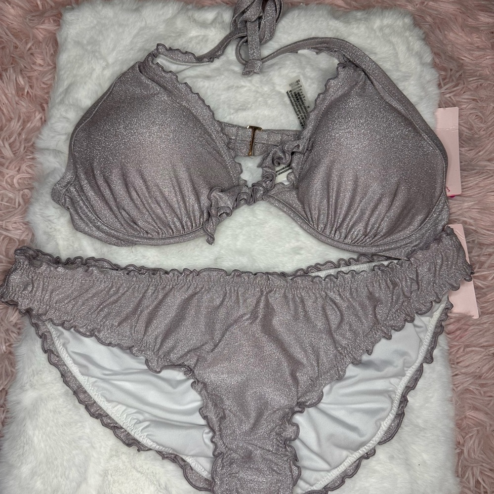 Victoria’s Secret Shimmery Silver Ruffled Bikini Set - Picture 2 of 6